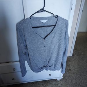 Waffle knit long sleeve button up